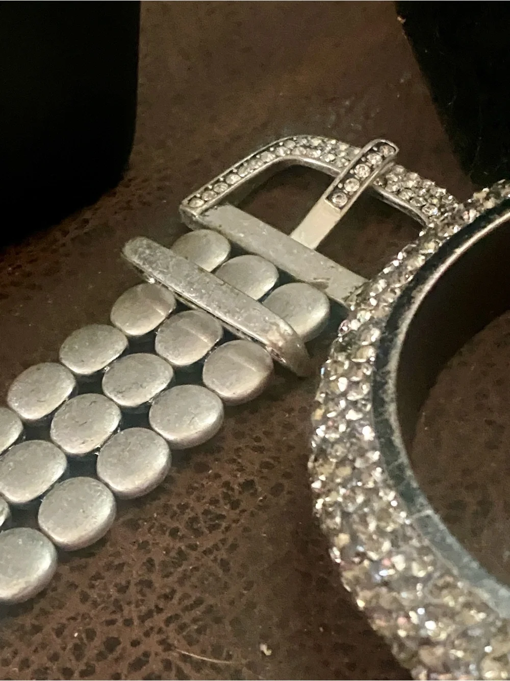 Vintage Silver Statement Necklace & Rhinestone Necklace, Buckle Bracelet